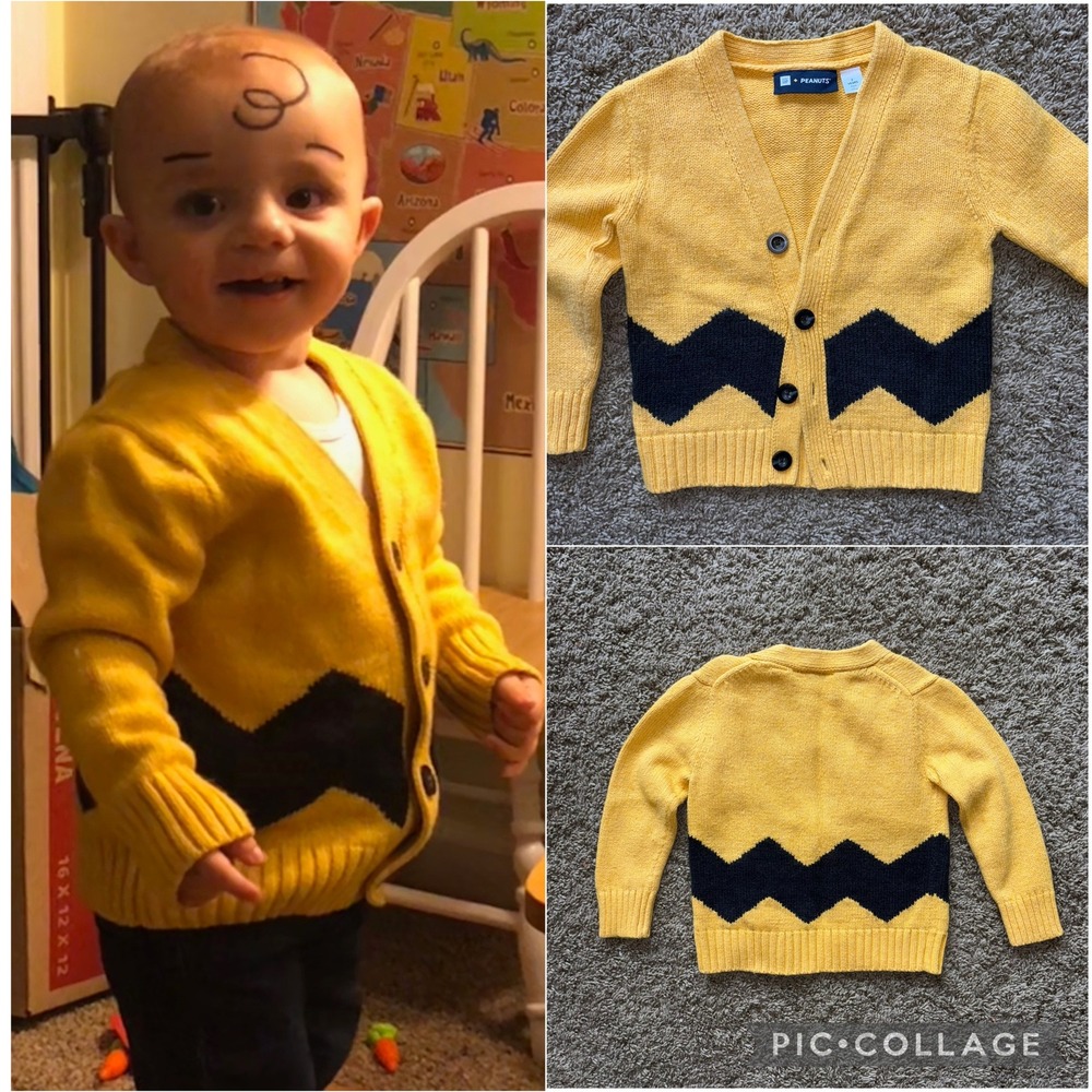 Gap Kids Peanuts Charlie Brown Yellow Chevron Cardigan Sweater 2 Years